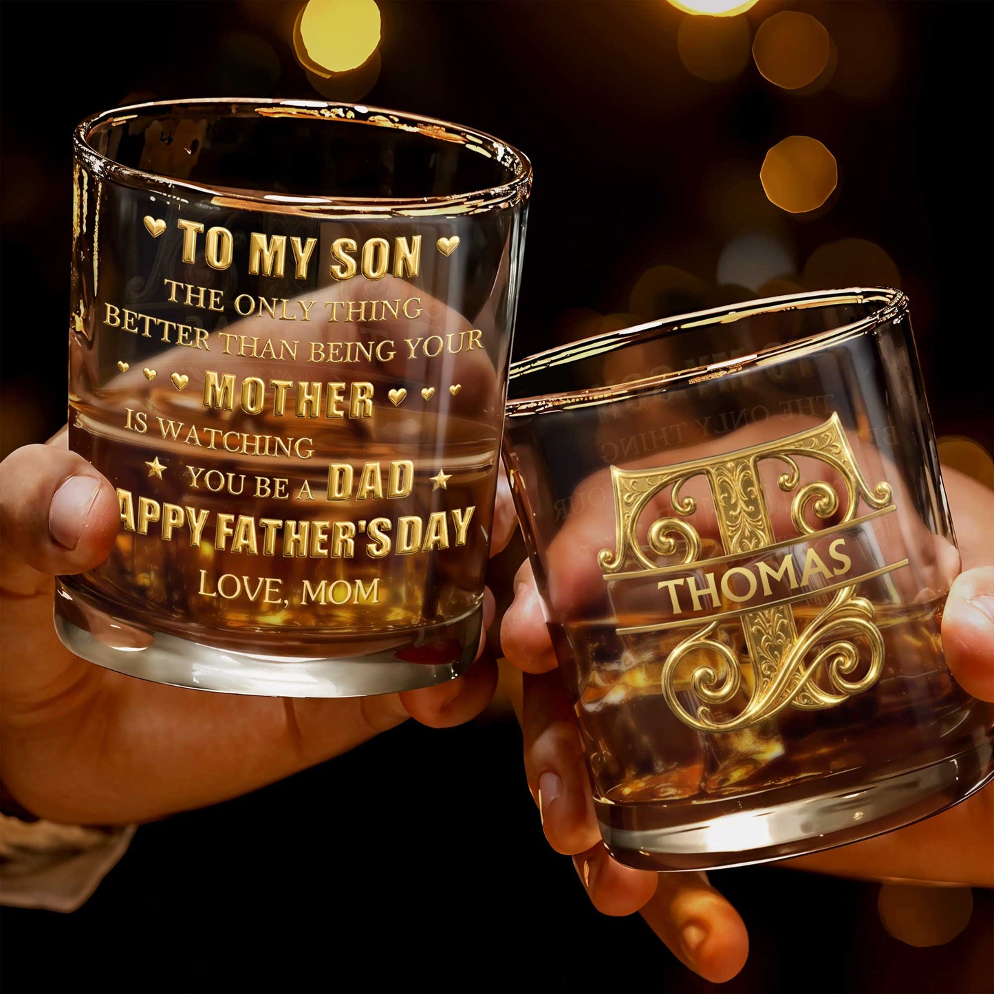 To My Son Watching You Be A Dad Monogram Whiskey Glass - Personalized Custom Whiskey Glass - SON188_RWG