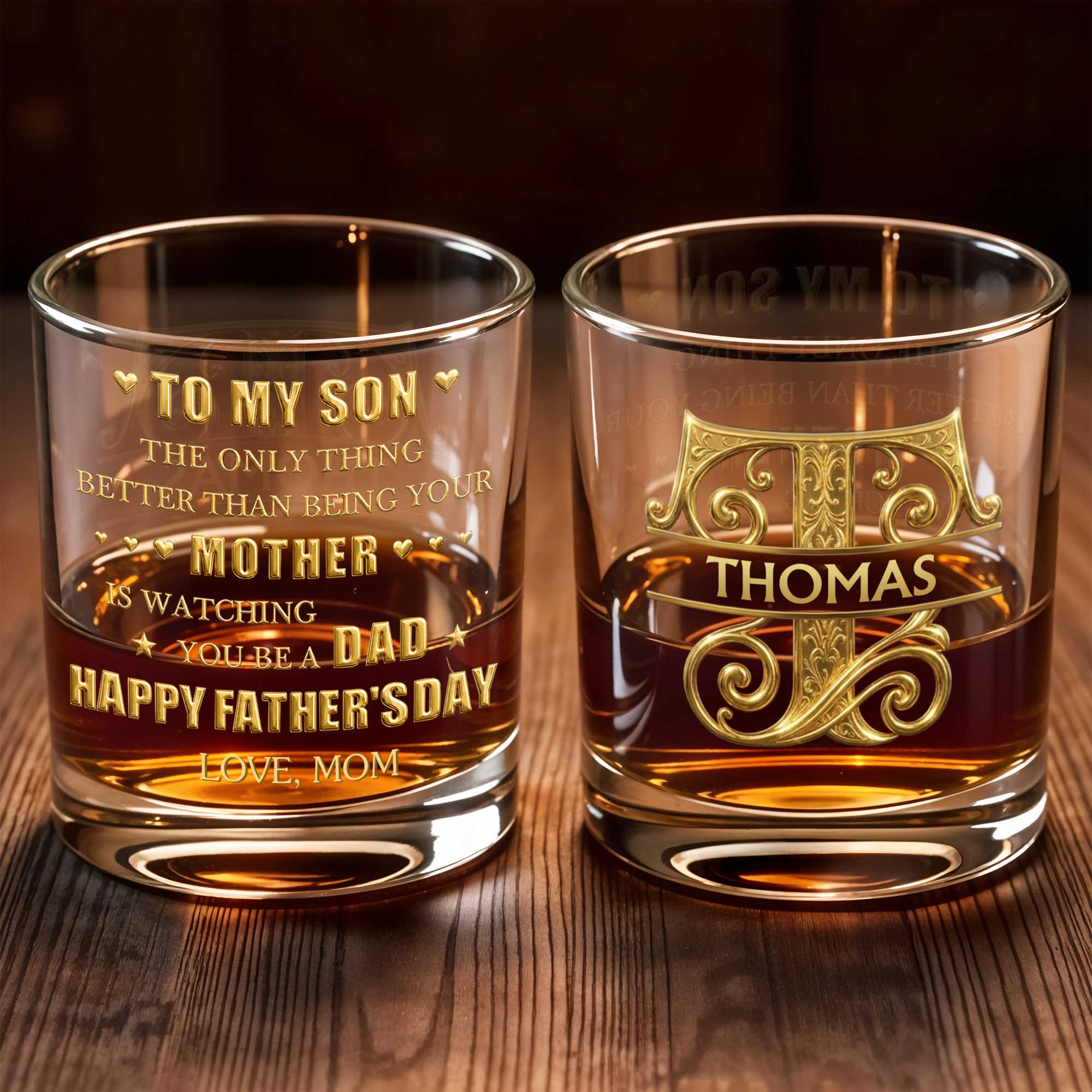 To My Son Watching You Be A Dad Monogram Whiskey Glass - Personalized Custom Whiskey Glass - SON188_RWG