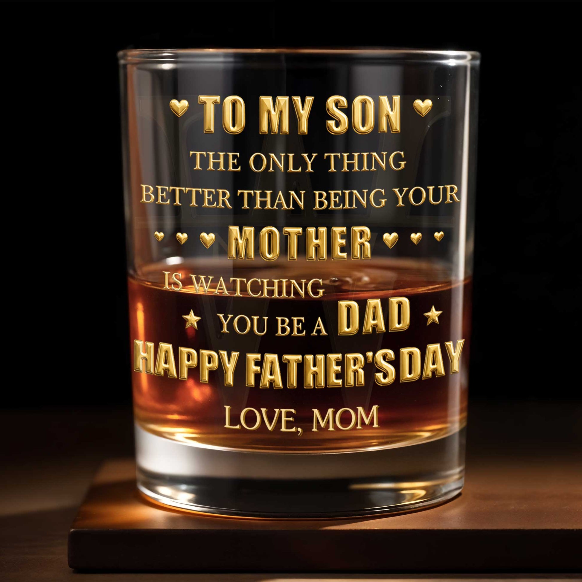 To My Son Better Than Being Mother Watching You Be Dad Hearts Monogram - Personalized Custom Whiskey Glass - SON189_RWG