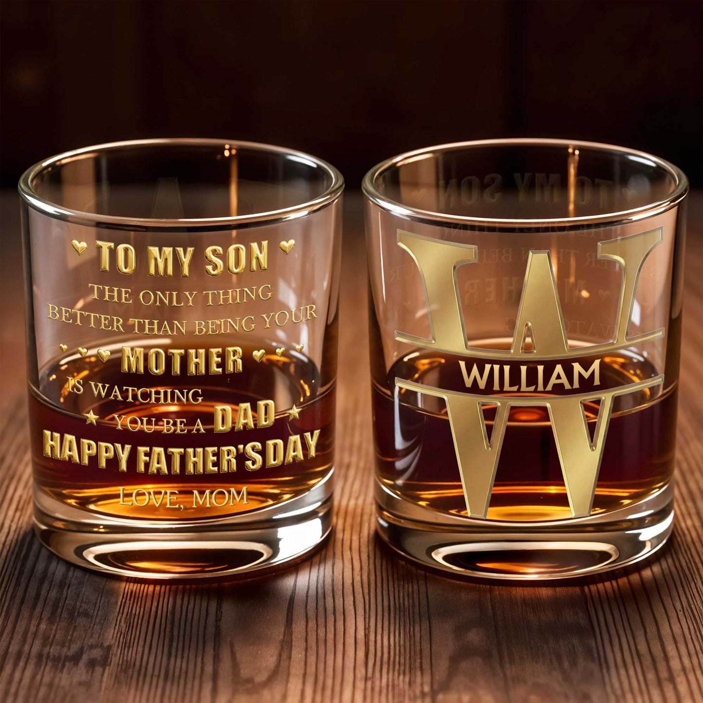 To My Son Better Than Being Mother Watching You Be Dad Hearts Monogram - Personalized Custom Whiskey Glass - SON189_RWG