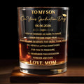 To My Son On Graduation Day With Graduation Cap And Dreams Quote - Personalized Custom Whiskey Glass - SON193_RWG