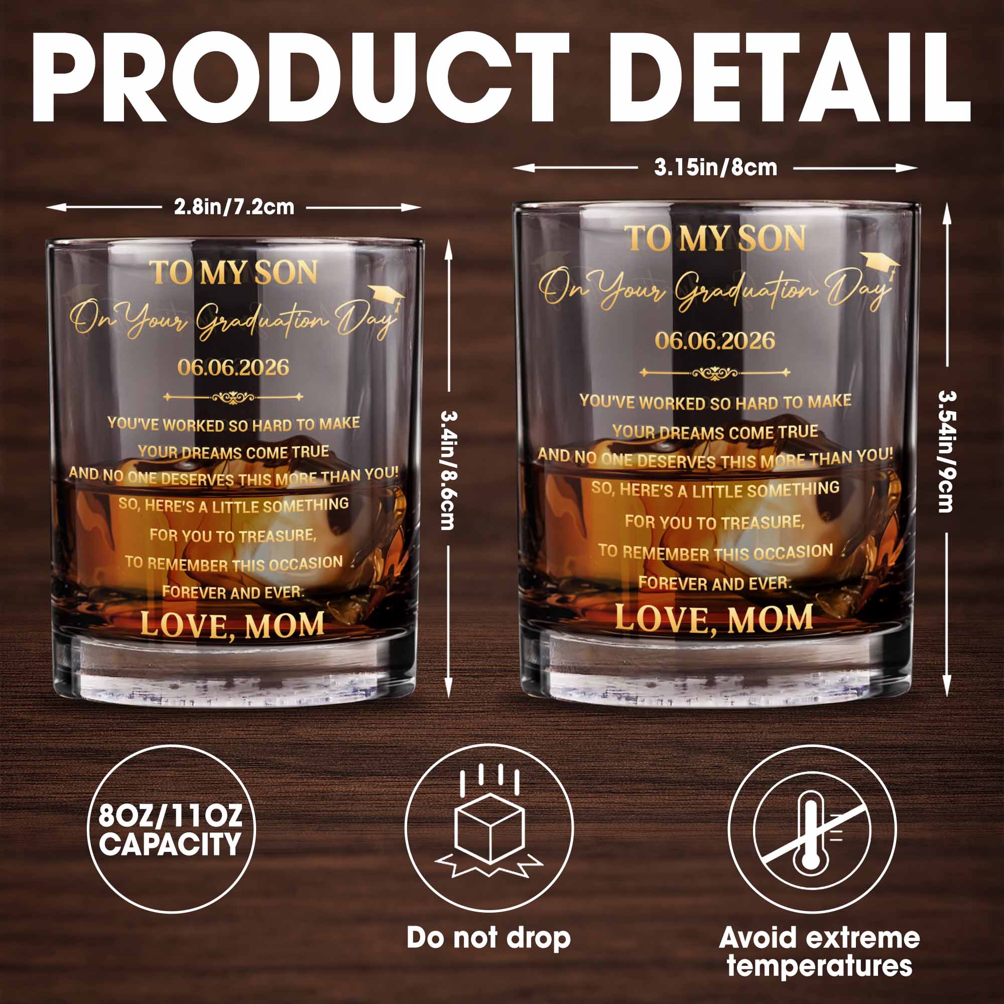 To My Son On Graduation Day With Graduation Cap And Dreams Quote - Personalized Custom Whiskey Glass - SON193_RWG