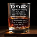 To My Son On Your Wedding Day Elegant Script Typography - Personalized Custom Whiskey Glass - SON196_RWG