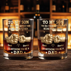 To My Son Better Than Being Your Father Fist Bump - Personalized Custom Whiskey Glass - SON197_RWG