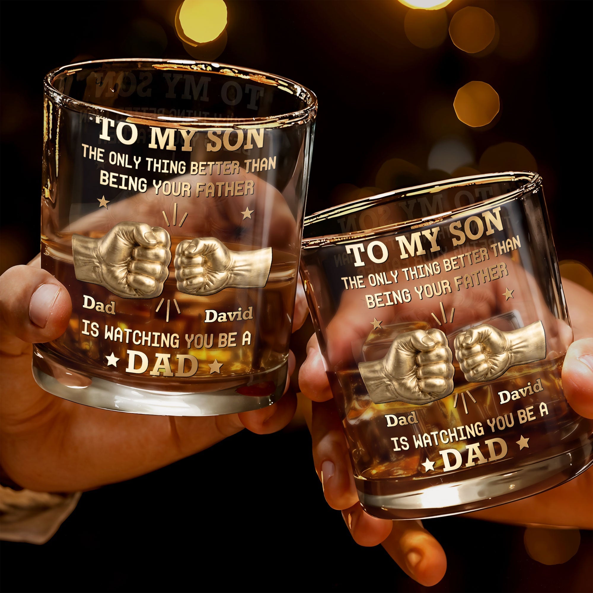 To My Son Better Than Being Your Father Fist Bump - Personalized Custom Whiskey Glass - SON197_RWG