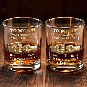 To My Son Better Than Being Your Father Fist Bump - Personalized Custom Whiskey Glass - SON197_RWG