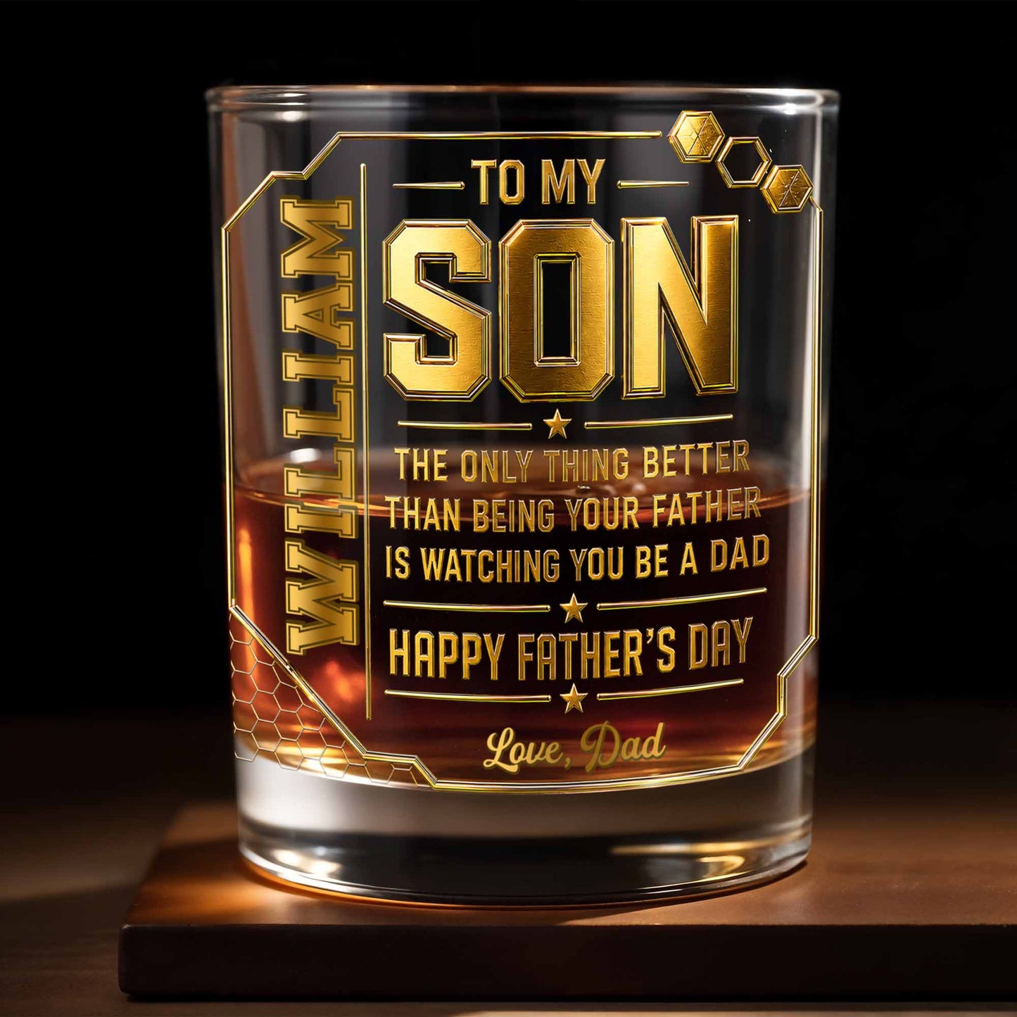To My Son Watching You Be A Dad Gold Stars Design - Personalized Custom Whiskey Glass - SON200_RWG