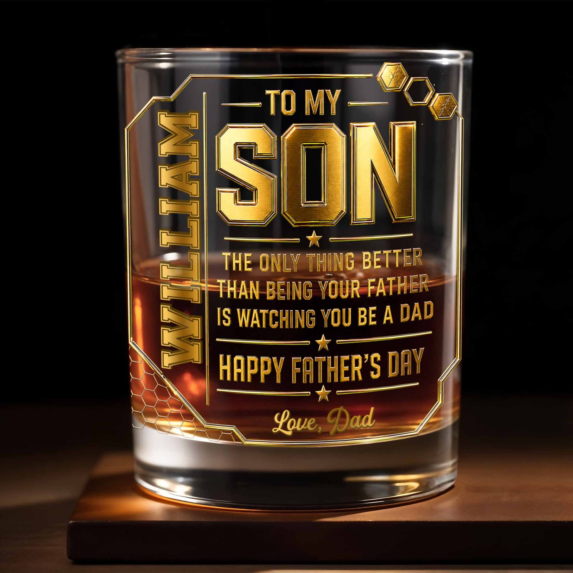 To My Son Watching You Be A Dad Gold Stars Design - Personalized Custom Whiskey Glass - SON200_RWG