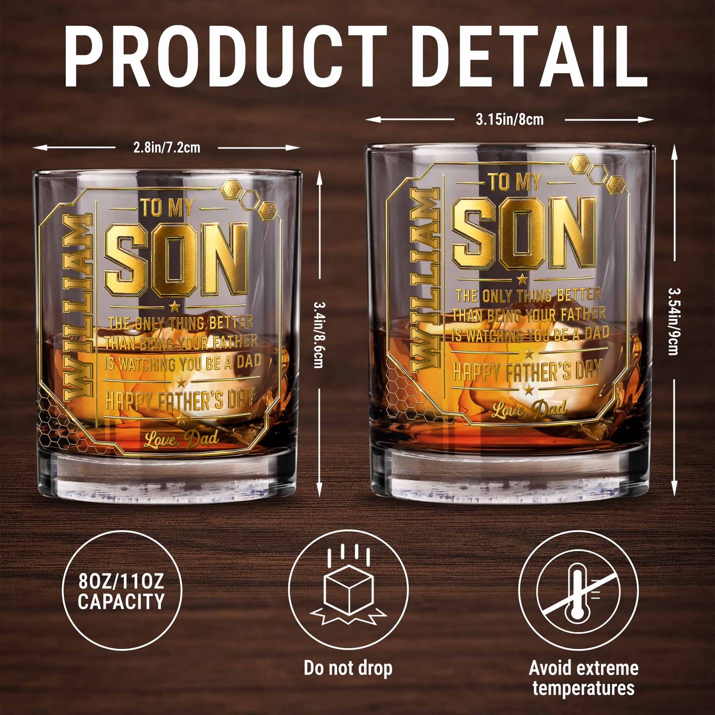 To My Son Watching You Be A Dad Gold Stars Design - Personalized Custom Whiskey Glass - SON200_RWG