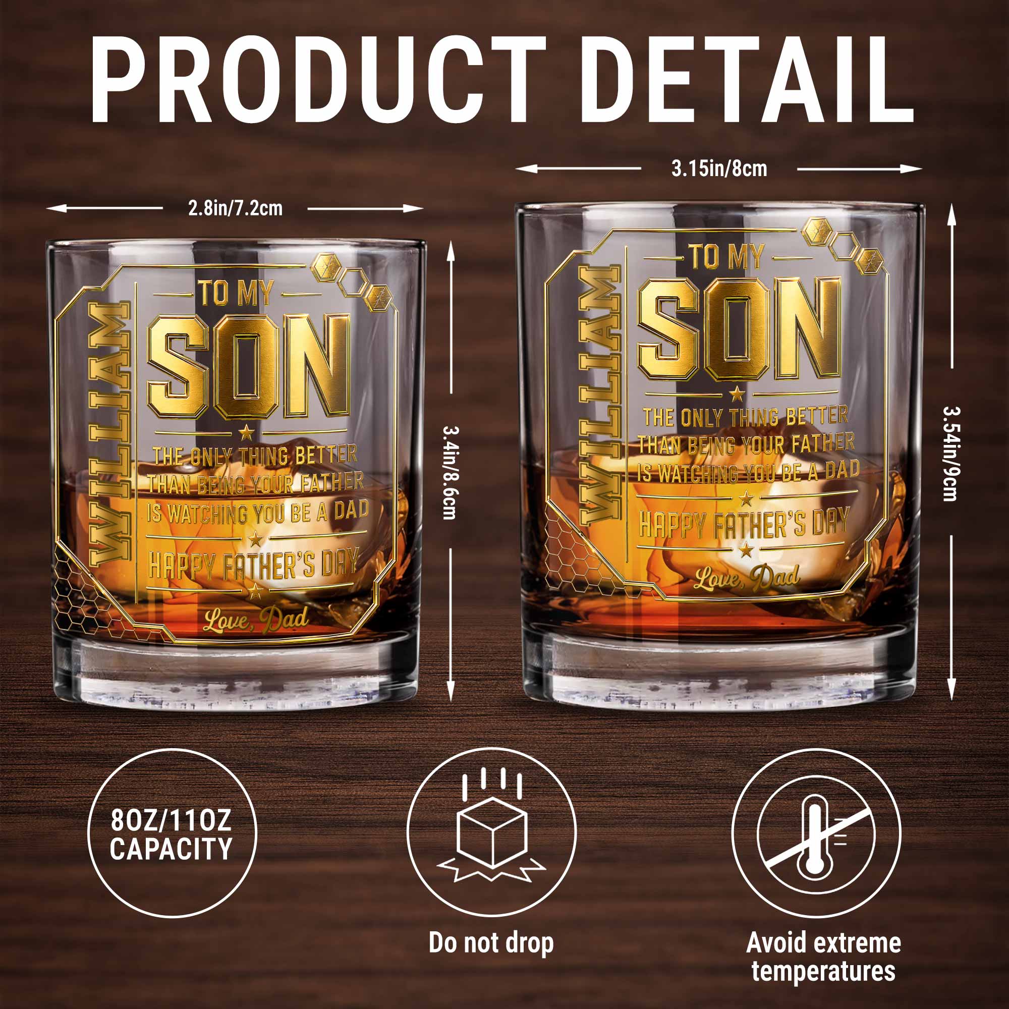 To My Son Watching You Be A Dad Gold Stars Design - Personalized Custom Whiskey Glass - SON200_RWG
