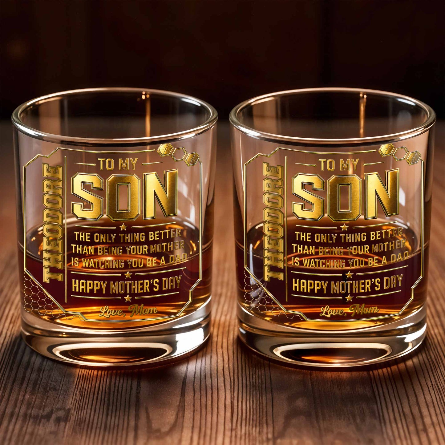 To My Son Watching You Be A Dad Gold Stars Design - Personalized Custom Whiskey Glass - SON200_RWG