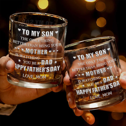 To My Son Better Than Being Your Mother With Hearts And Stars - Personalized Custom Whiskey Glass - SON201_RWG
