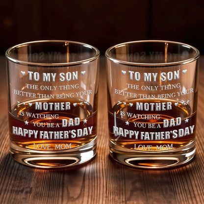 To My Son Better Than Being Your Mother With Hearts And Stars - Personalized Custom Whiskey Glass - SON201_RWG