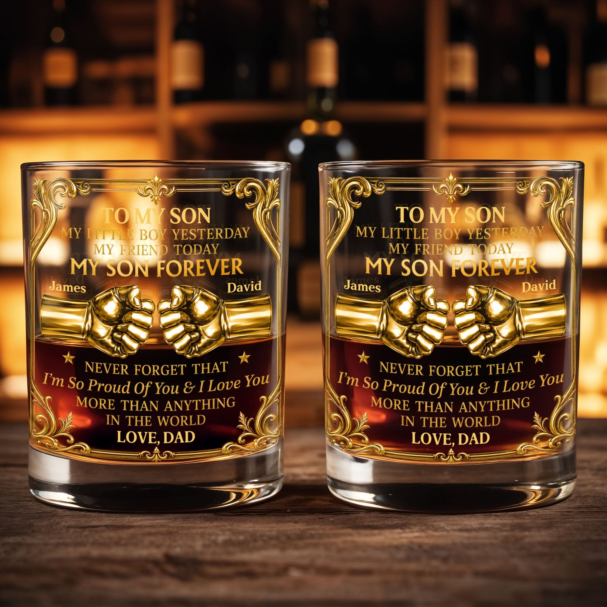 To My Son Little Boy Yesterday My Son Forever Fist Bump Design - Personalized Custom Whiskey Glass - SON202_RWG