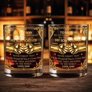 To My Son Little Boy Yesterday My Son Forever Fist Bump Design - Personalized Custom Whiskey Glass - SON202_RWG