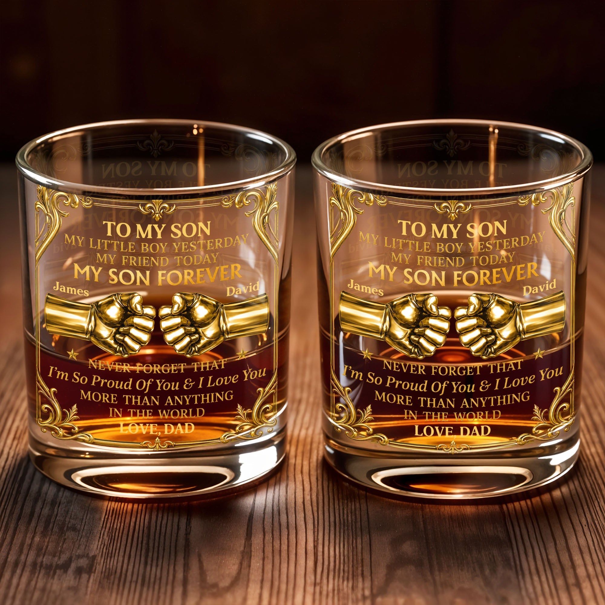 To My Son Little Boy Yesterday My Son Forever Fist Bump Design - Personalized Custom Whiskey Glass - SON202_RWG