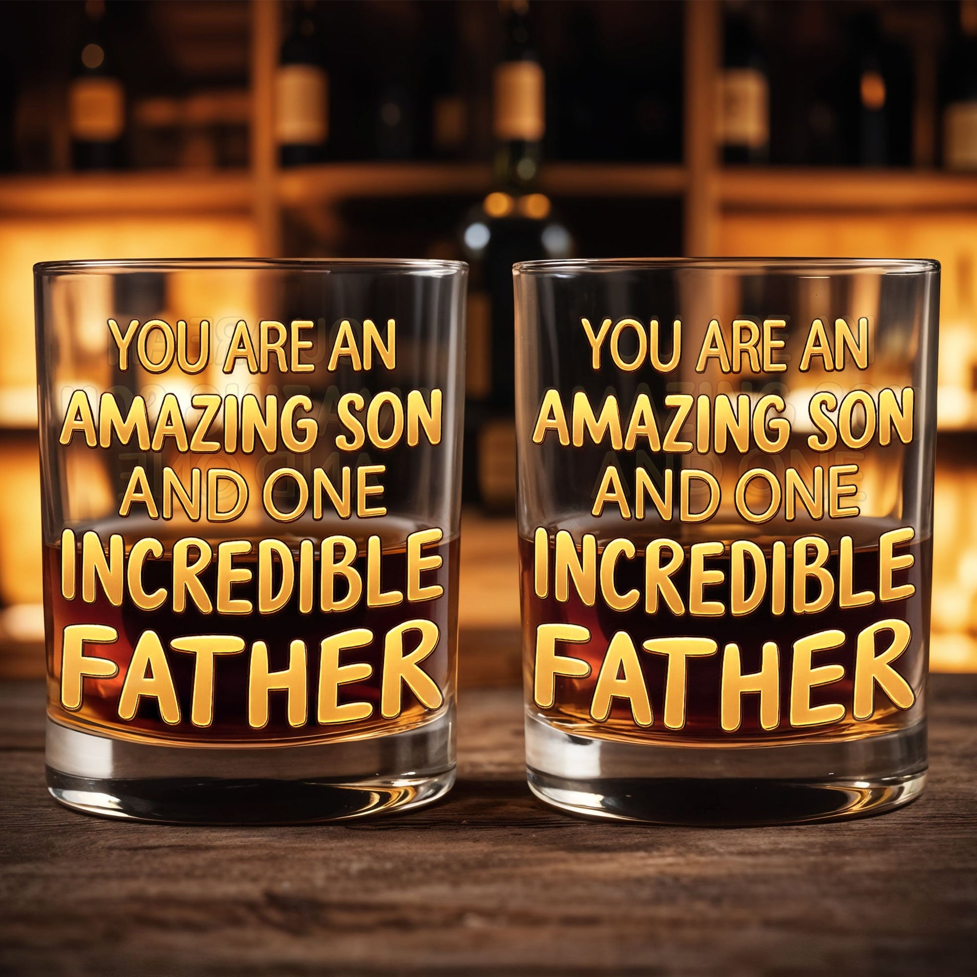 You Are An Amazing Son And One Incredible Father With Golden Text - Personalized Custom Whiskey Glass - SON206_RWG