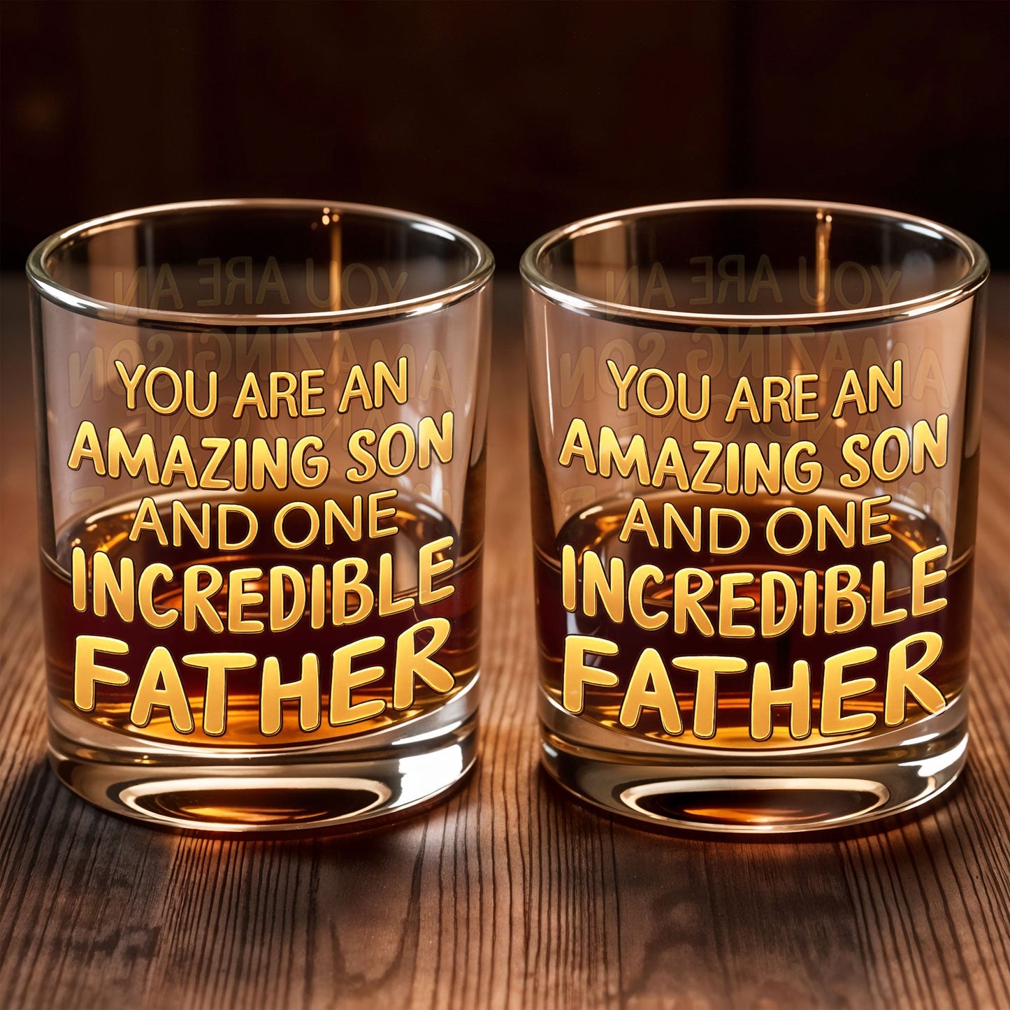 You Are An Amazing Son And One Incredible Father With Golden Text - Personalized Custom Whiskey Glass - SON206_RWG