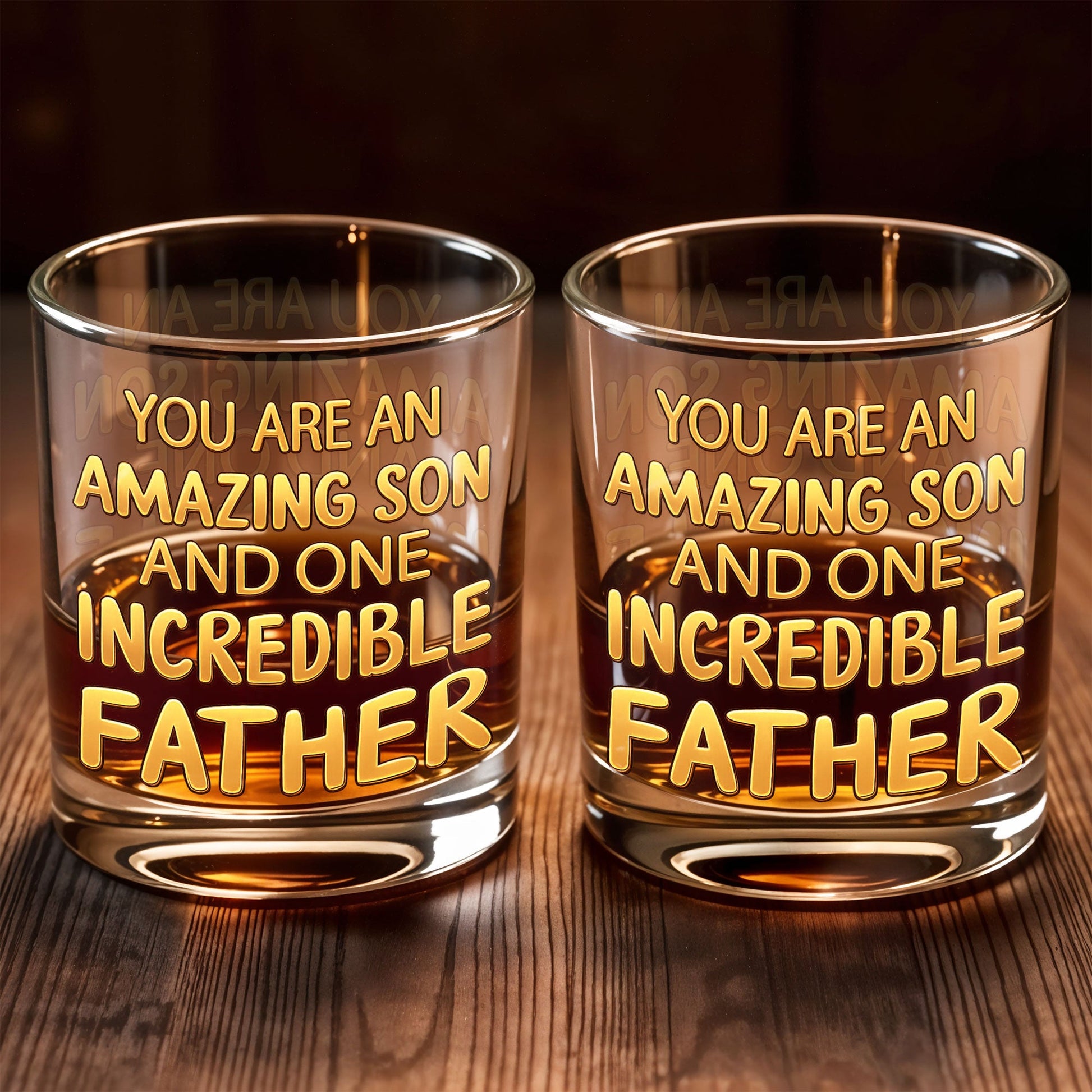 You Are An Amazing Son And One Incredible Father With Golden Text - Personalized Custom Whiskey Glass - SON206_RWG