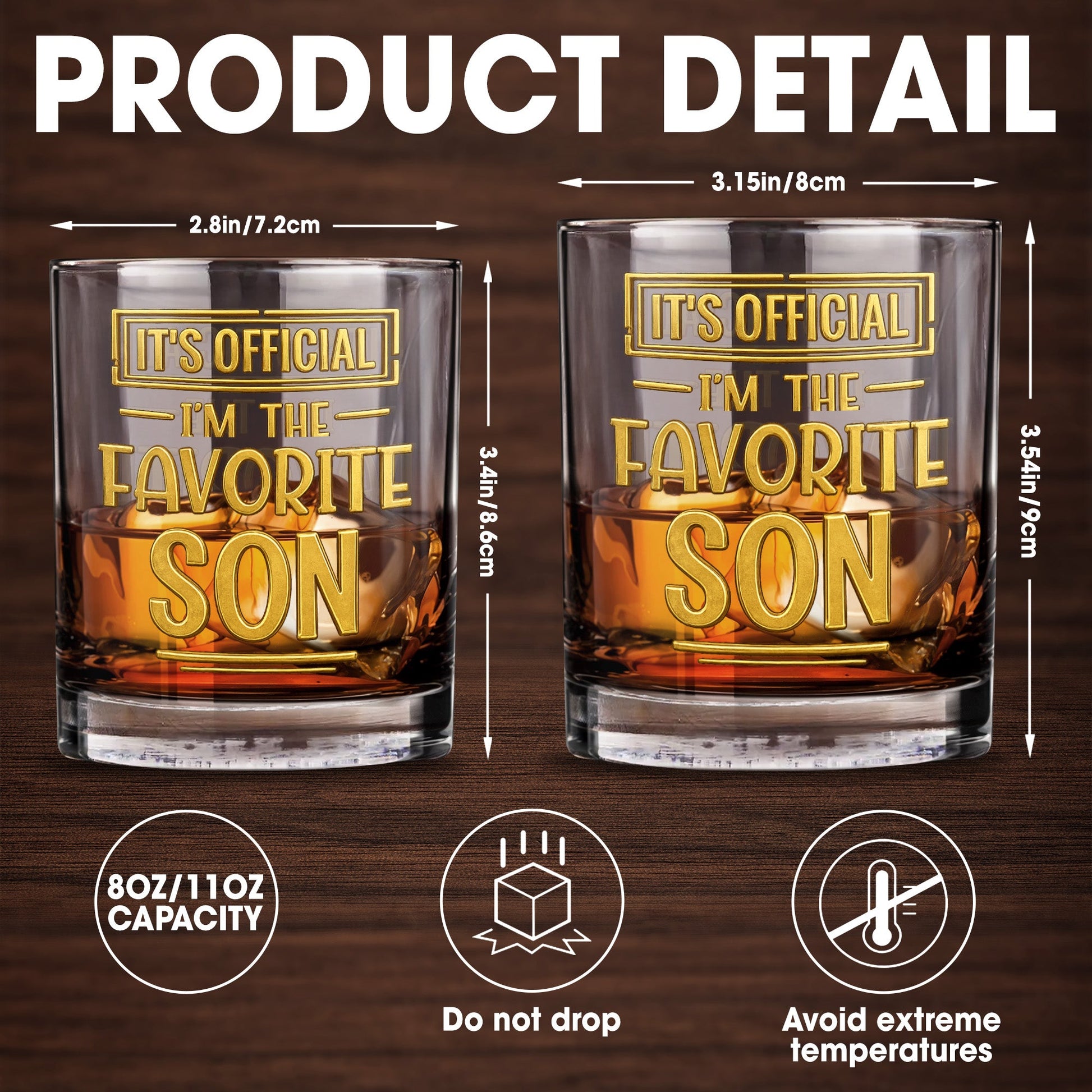 It's Official I'm The Favorite Son With Golden Letters - Personalized Custom Whiskey Glass - SON208_RWG