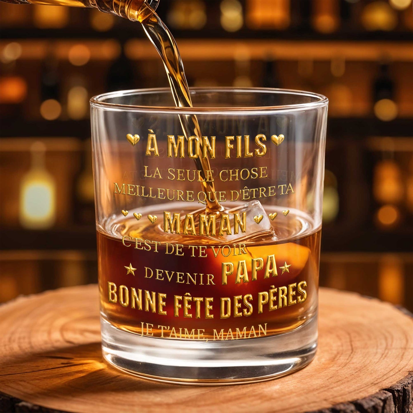 À Mon Fils Best Thing Being Your Mom Gold Text Hearts - Personalized Custom Whiskey Glass - SON211_RWG