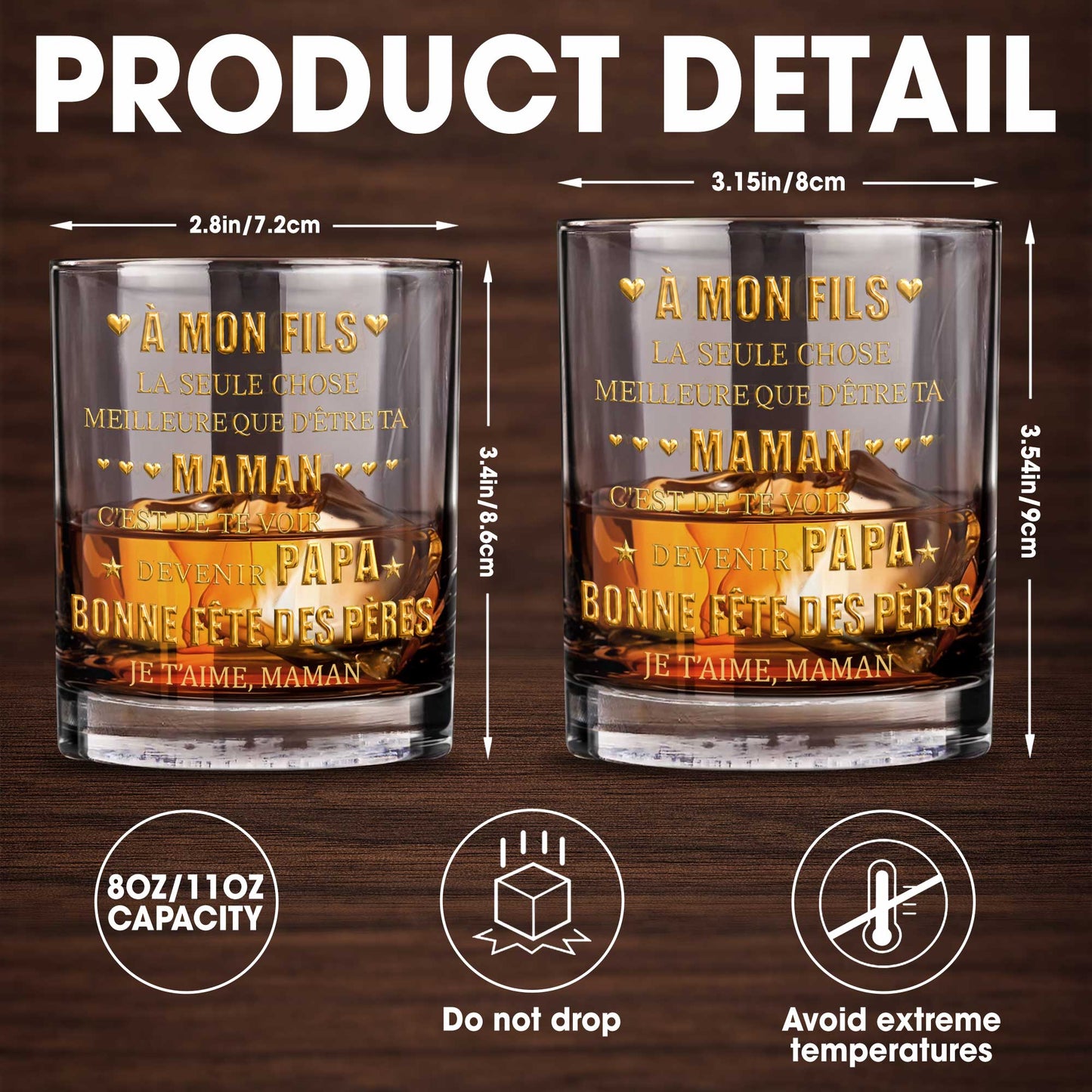À Mon Fils Best Thing Being Your Mom Gold Text Hearts - Personalized Custom Whiskey Glass - SON211_RWG