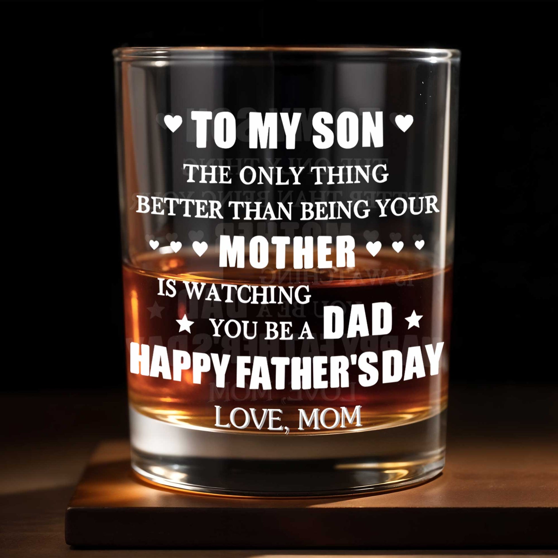 To My Son Better Than Being Mother Happy Father's Day Hearts Stars - Personalized Custom Whiskey Glass - SON213_RWG