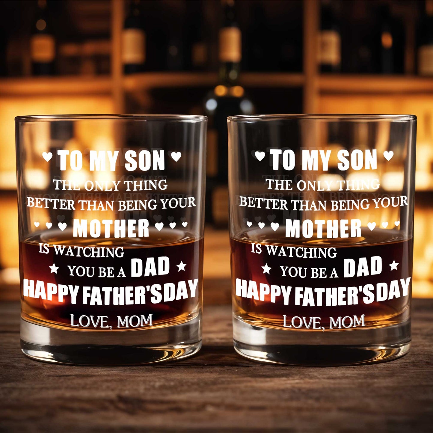 To My Son Better Than Being Mother Happy Father's Day Hearts Stars - Personalized Custom Whiskey Glass - SON213_RWG