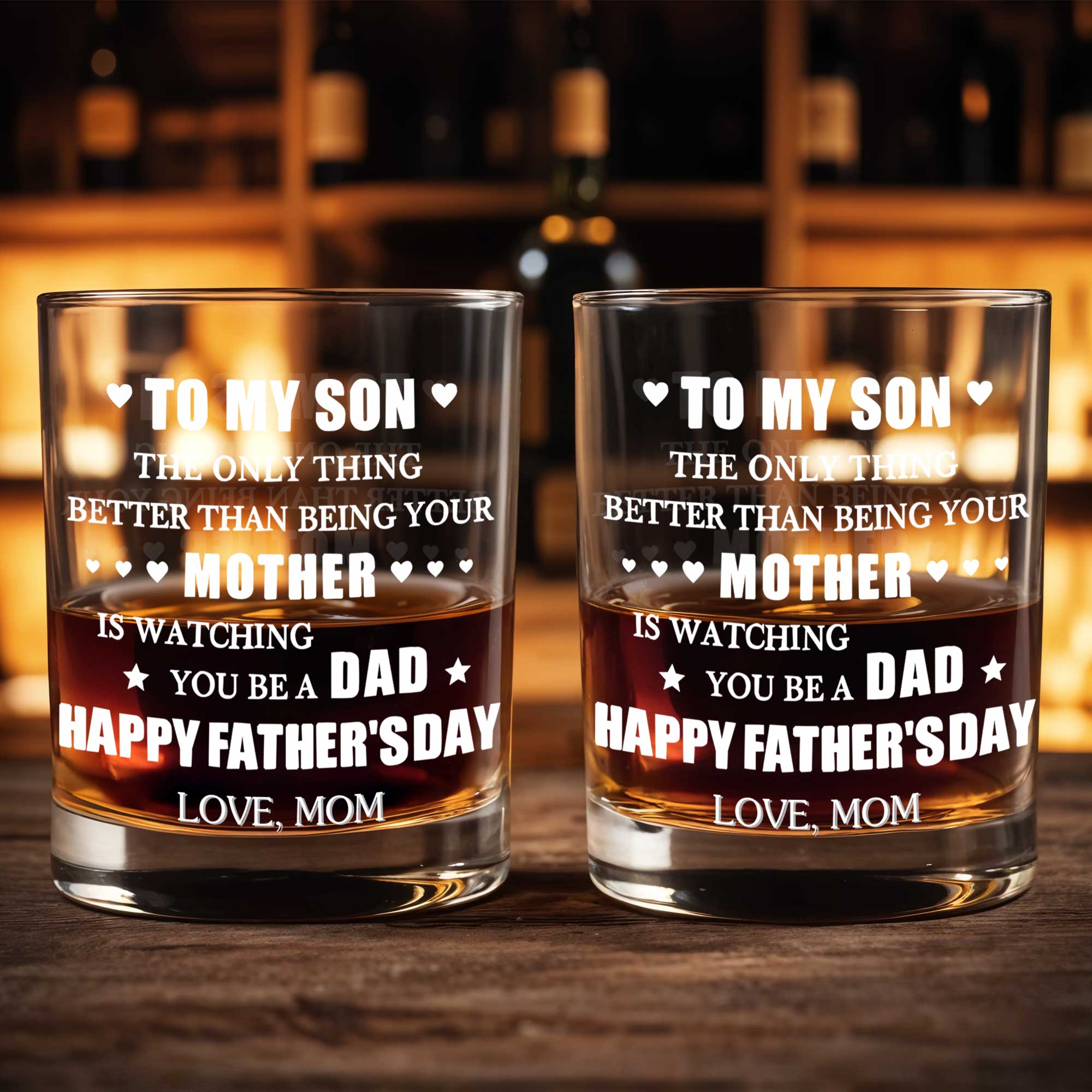 To My Son Better Than Being Mother Happy Father's Day Hearts Stars - Personalized Custom Whiskey Glass - SON213_RWG