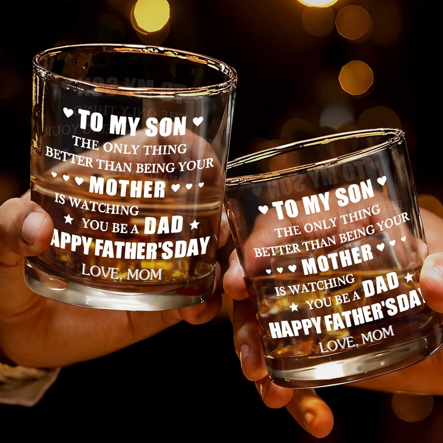 To My Son Better Than Being Mother Happy Father's Day Hearts Stars - Personalized Custom Whiskey Glass - SON213_RWG