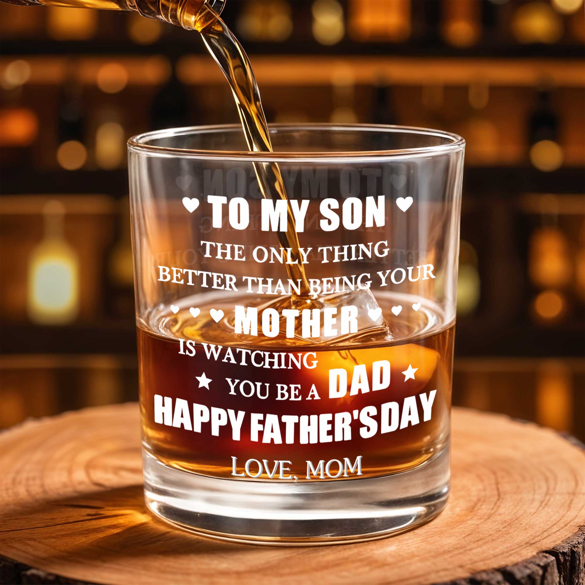 To My Son Better Than Being Mother Happy Father's Day Hearts Stars - Personalized Custom Whiskey Glass - SON213_RWG