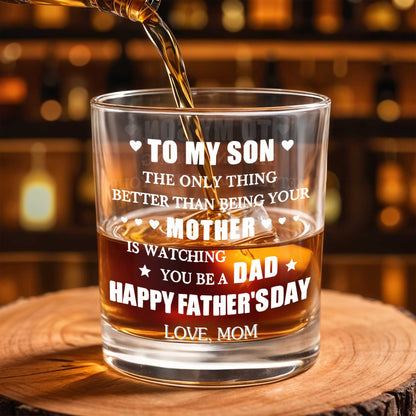 To My Son Better Than Being Mother Happy Father's Day Hearts Stars - Personalized Custom Whiskey Glass - SON213_RWG