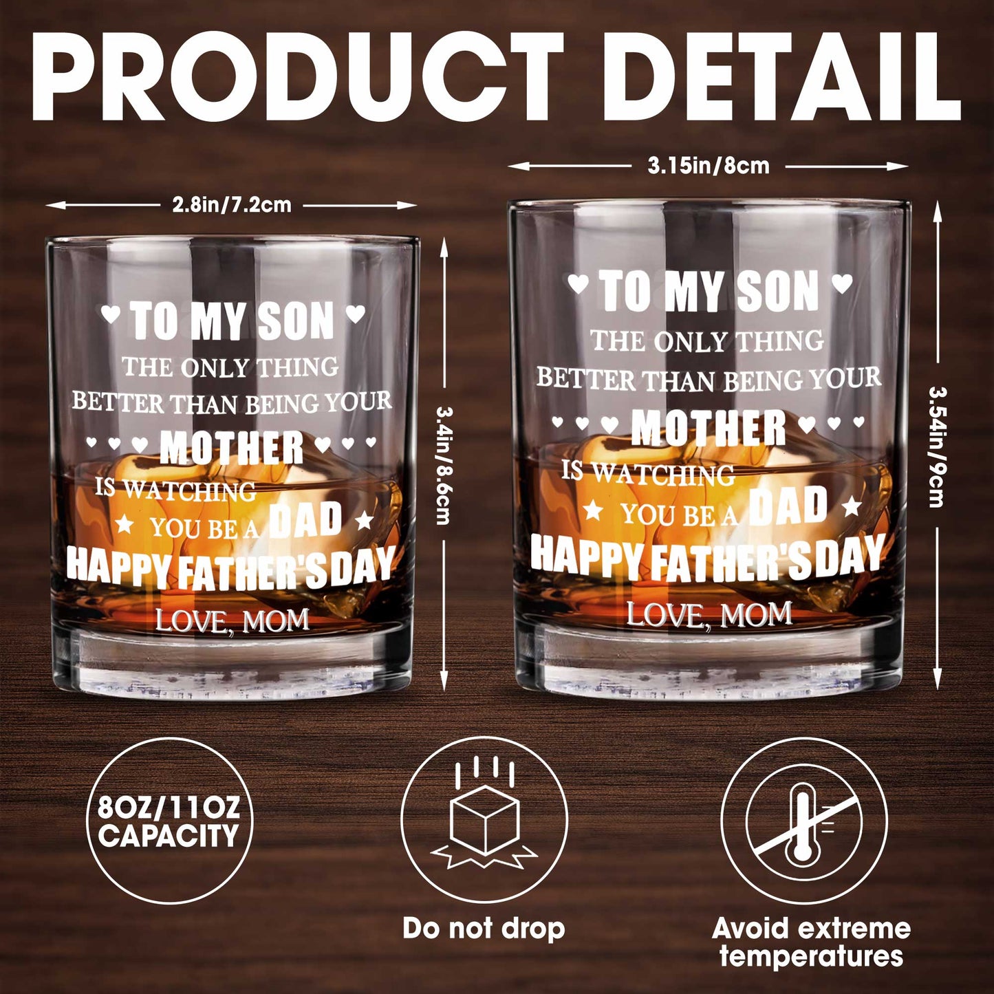 To My Son Better Than Being Mother Happy Father's Day Hearts Stars - Personalized Custom Whiskey Glass - SON213_RWG