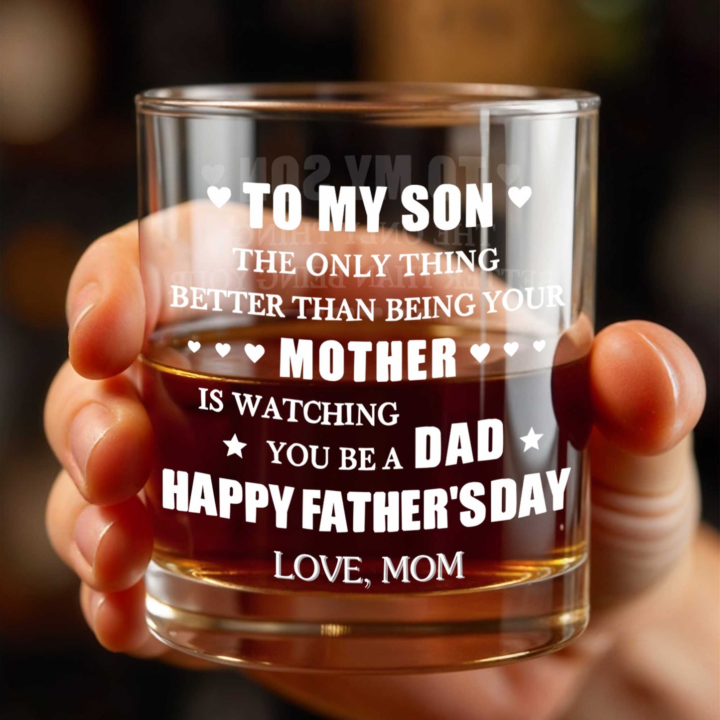To My Son Better Than Being Mother Happy Father's Day Hearts Stars - Personalized Custom Whiskey Glass - SON213_RWG