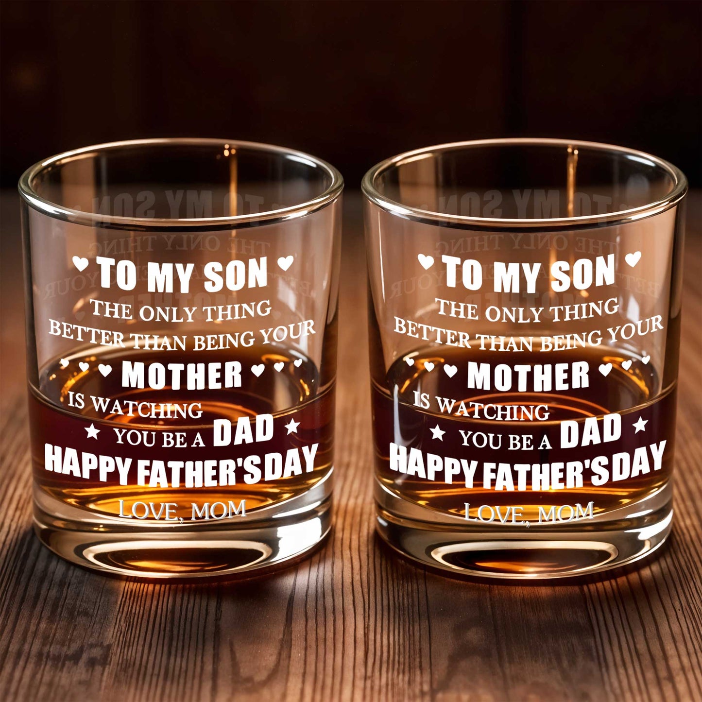 To My Son Better Than Being Mother Happy Father's Day Hearts Stars - Personalized Custom Whiskey Glass - SON213_RWG