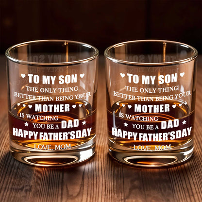 To My Son Better Than Being Mother Happy Father's Day Hearts Stars - Personalized Custom Whiskey Glass - SON213_RWG
