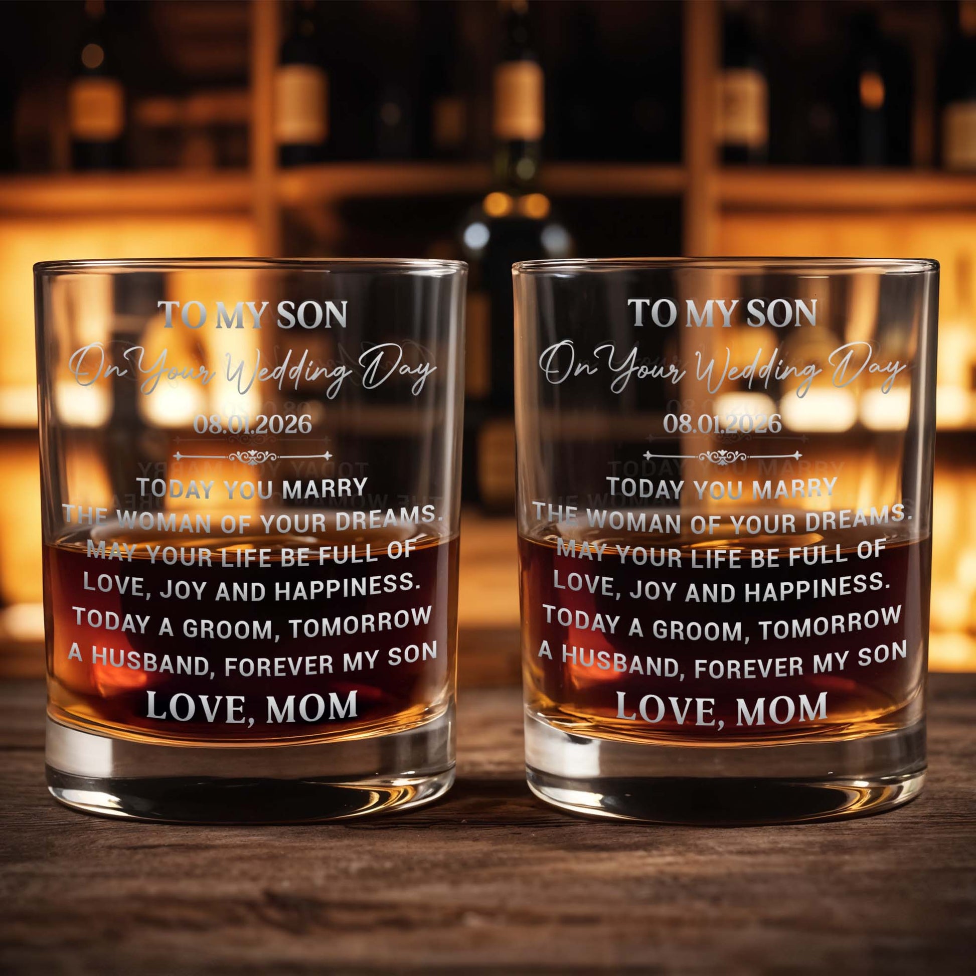 To My Son On Your Wedding Day Today A Groom Forever My Son - Personalized Custom Whiskey Glass - SON214_RWG