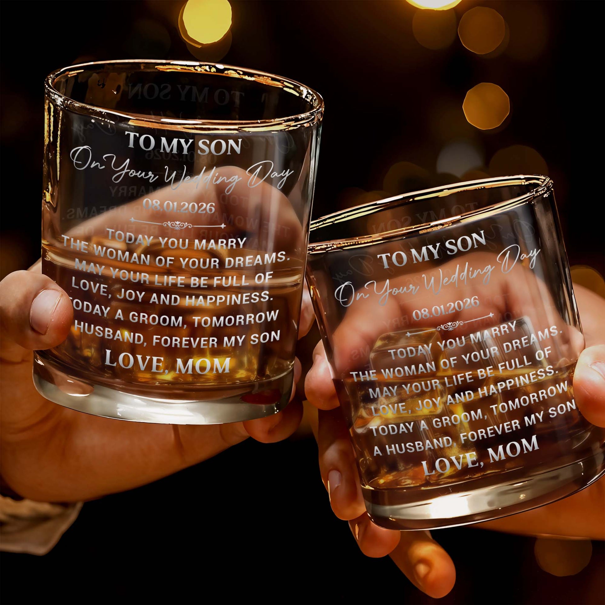 To My Son On Your Wedding Day Today A Groom Forever My Son - Personalized Custom Whiskey Glass - SON214_RWG