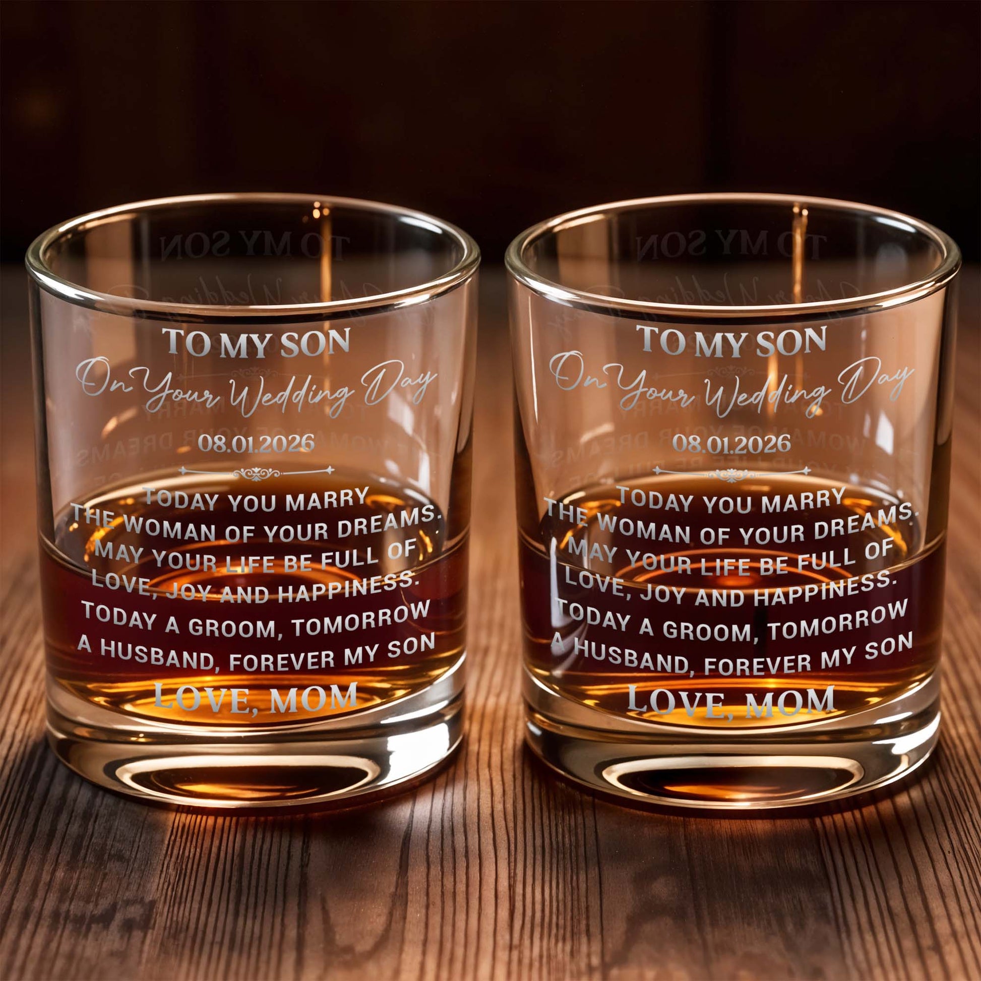 To My Son On Your Wedding Day Today A Groom Forever My Son - Personalized Custom Whiskey Glass - SON214_RWG