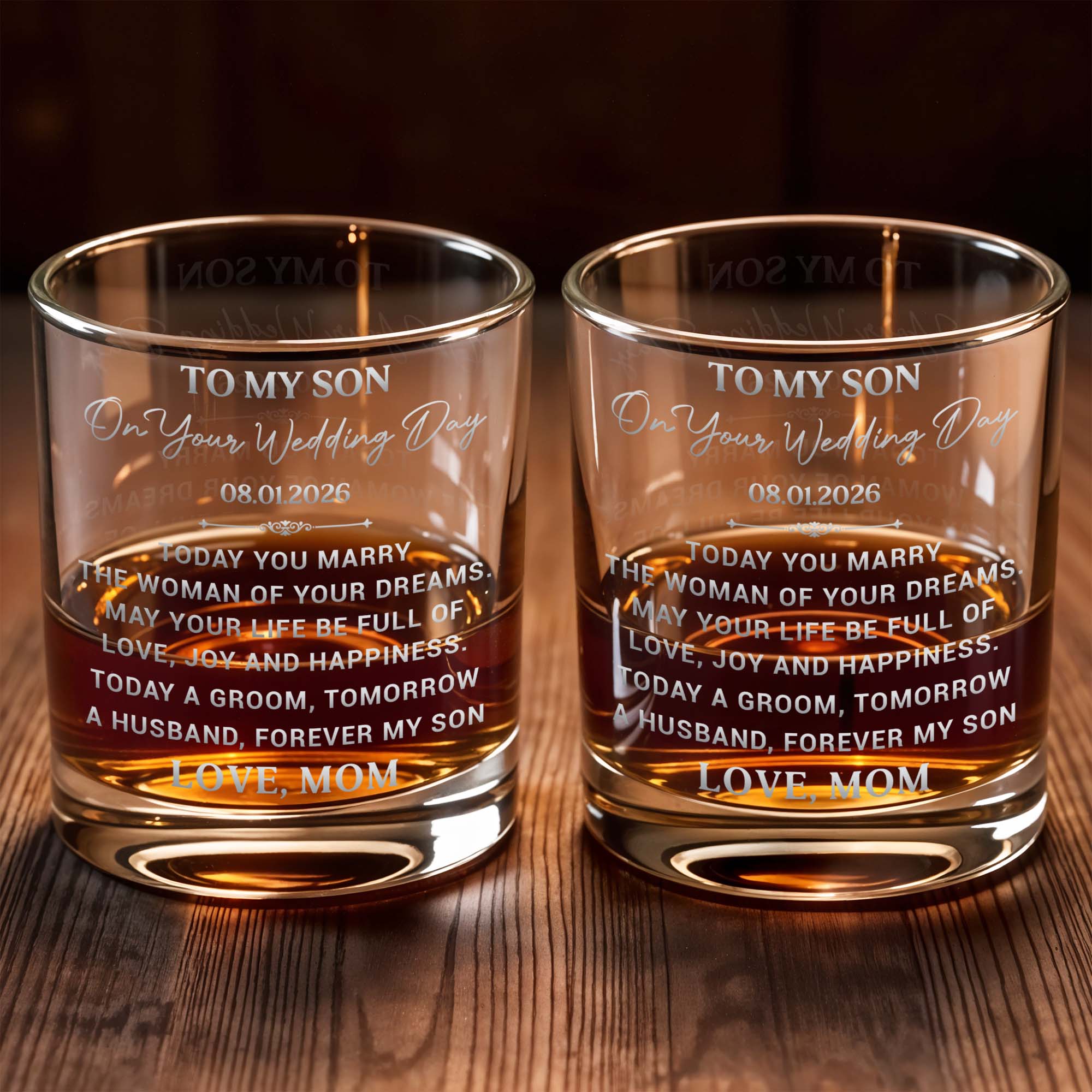 To My Son On Your Wedding Day Today A Groom Forever My Son - Personalized Custom Whiskey Glass - SON214_RWG