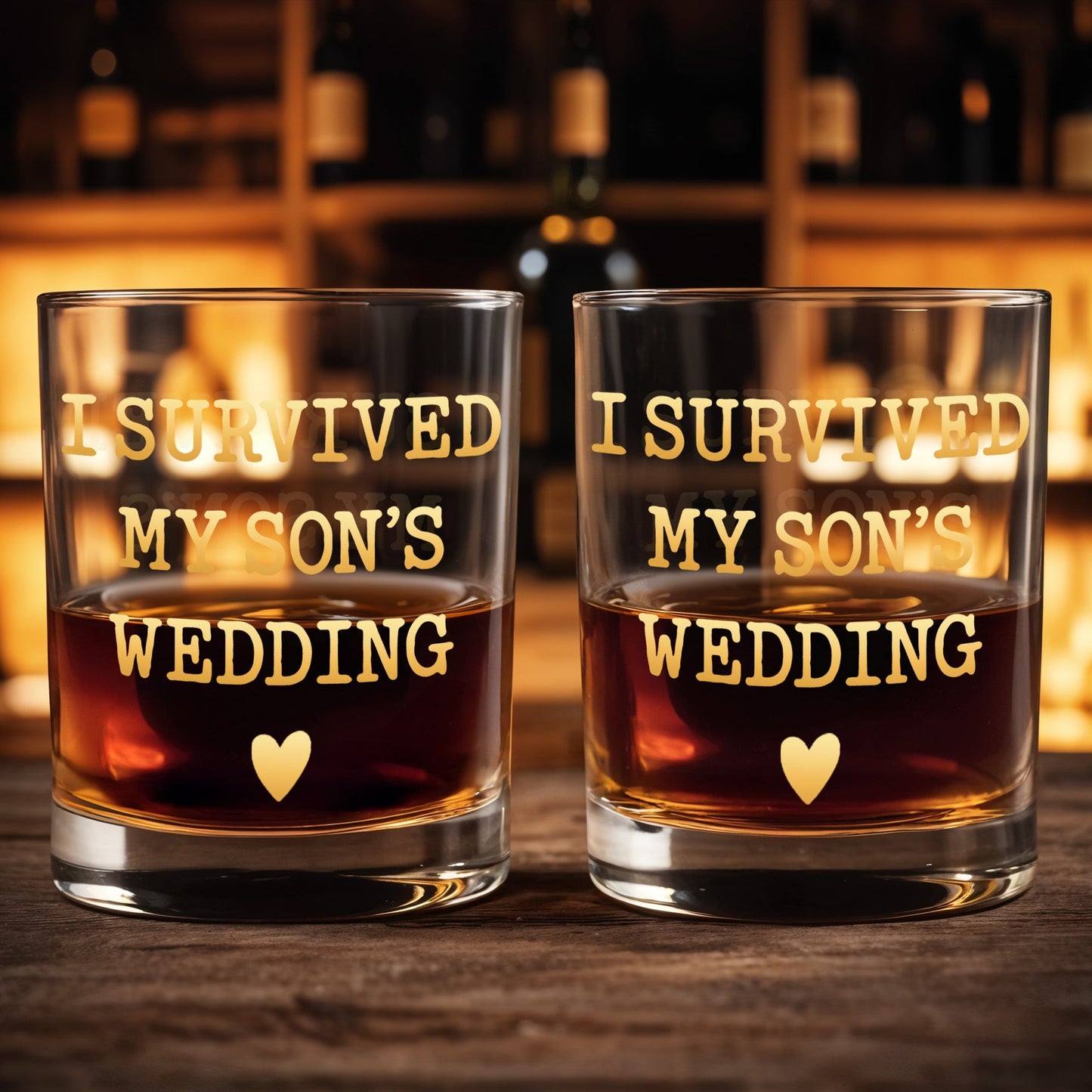 I Survived My Son's Wedding Heart Design - Personalized Custom Whiskey Glass - SON217_RWG