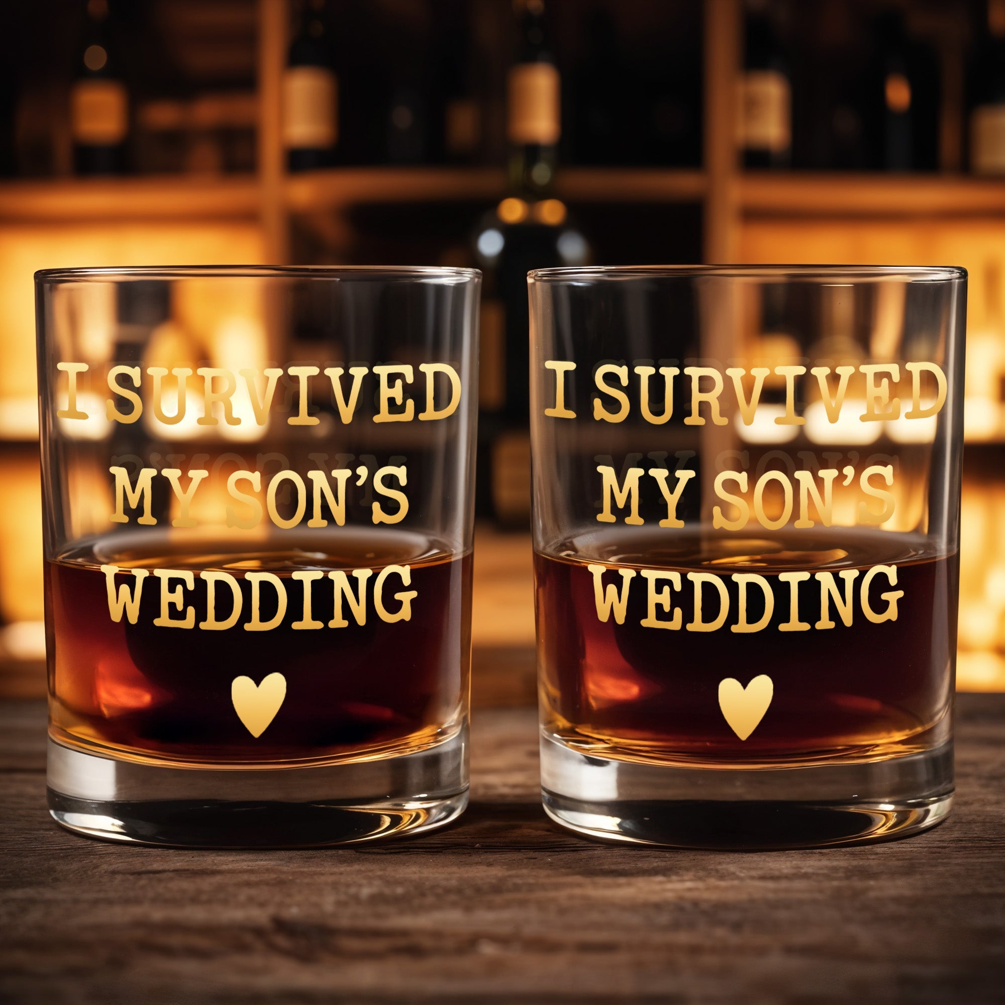 I Survived My Son's Wedding Heart Design - Personalized Custom Whiskey Glass - SON217_RWG