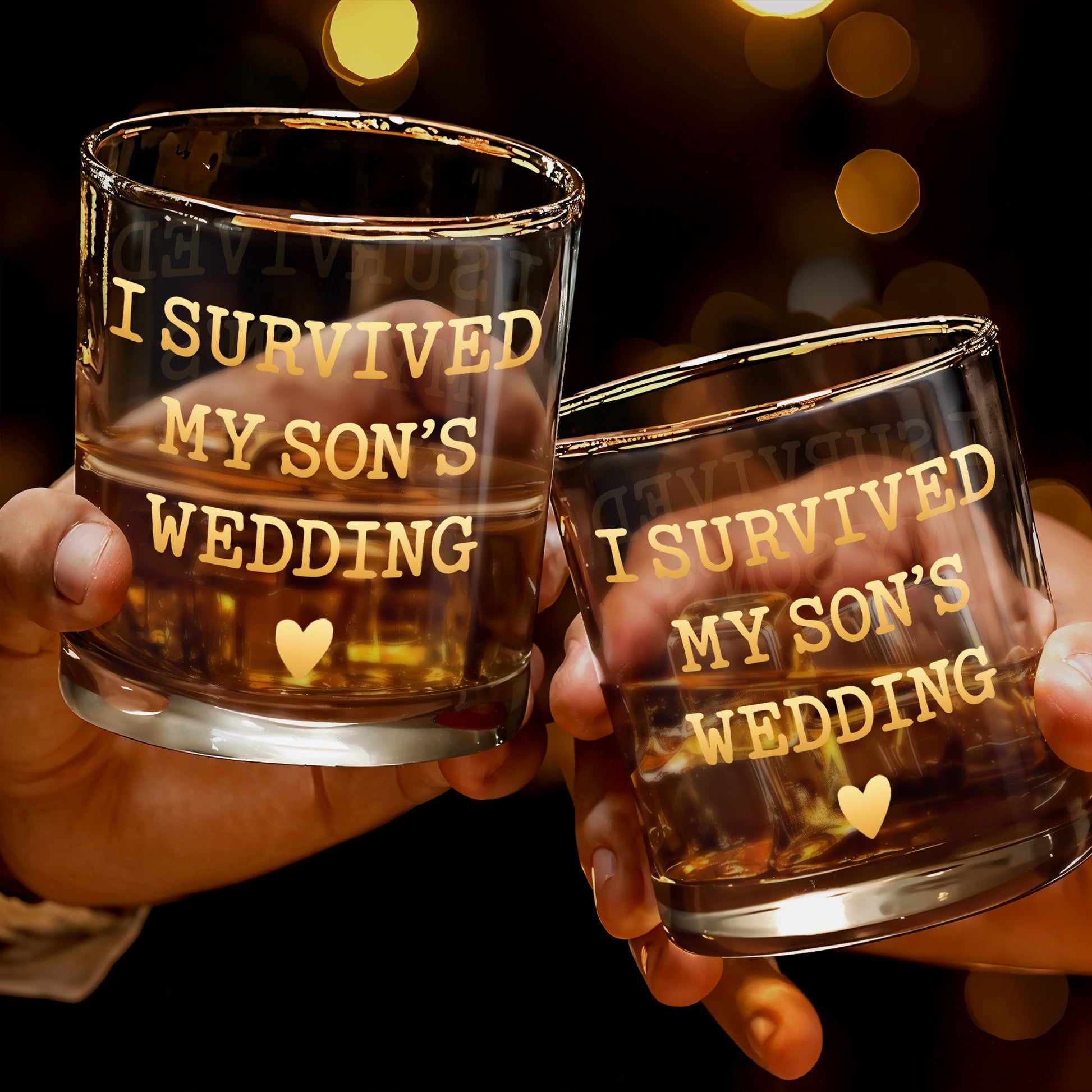 I Survived My Son's Wedding Heart Design - Personalized Custom Whiskey Glass - SON217_RWG