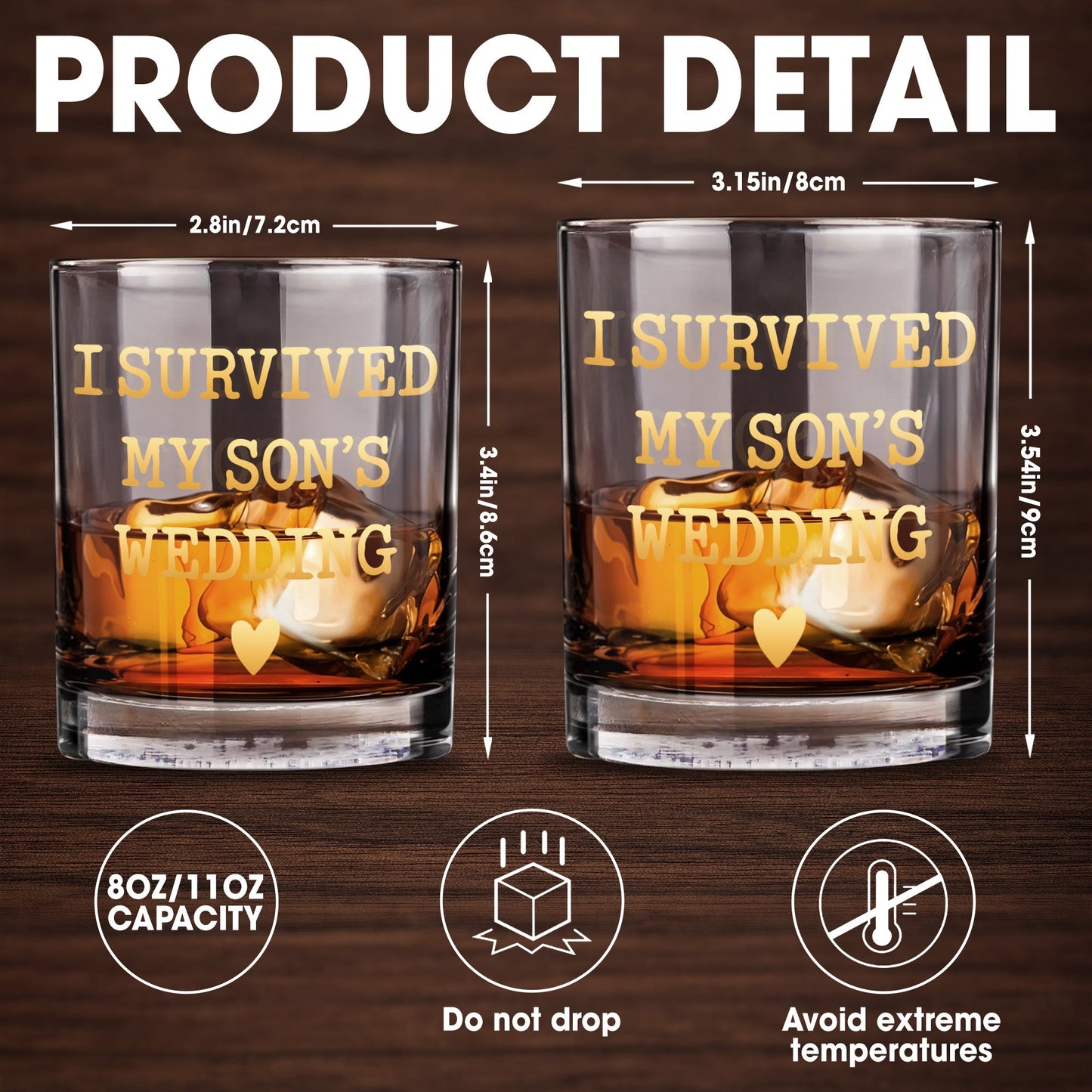 I Survived My Son's Wedding Heart Design - Personalized Custom Whiskey Glass - SON217_RWG