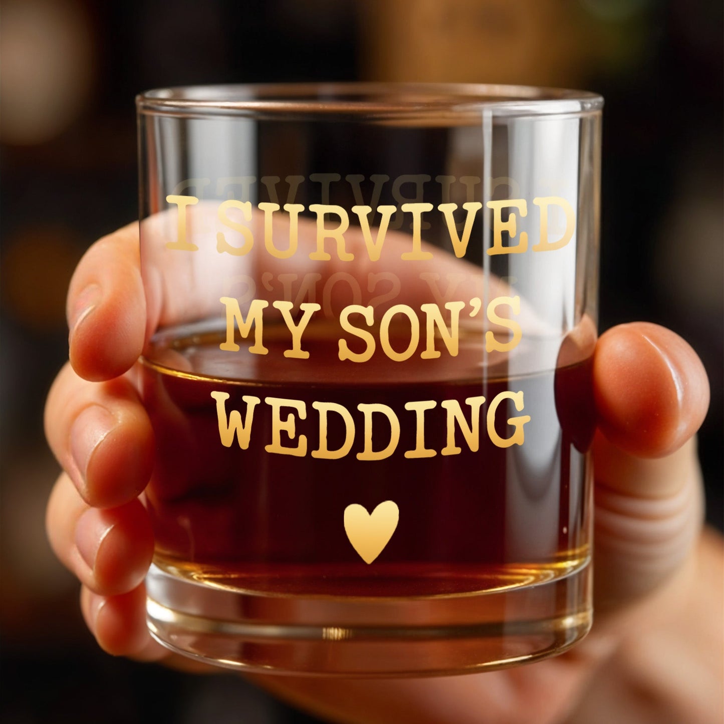 I Survived My Son's Wedding Heart Design - Personalized Custom Whiskey Glass - SON217_RWG