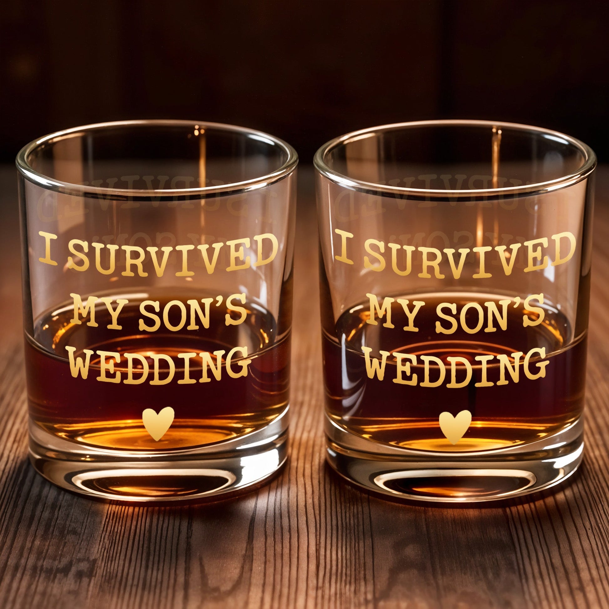 I Survived My Son's Wedding Heart Design - Personalized Custom Whiskey Glass - SON217_RWG