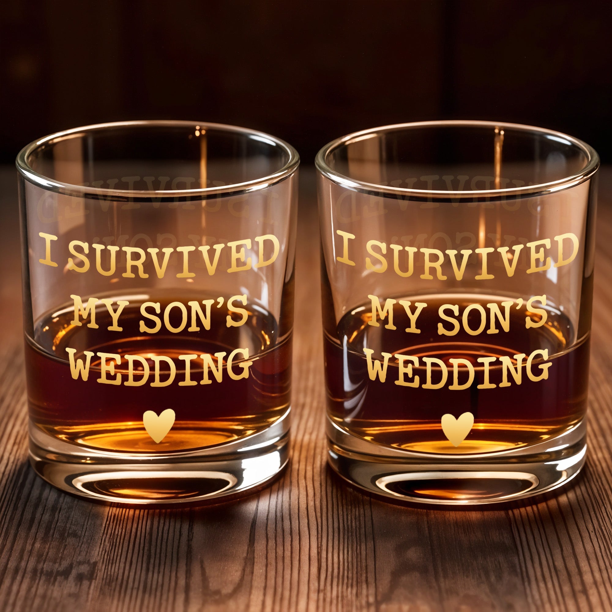 I Survived My Son's Wedding Heart Design - Personalized Custom Whiskey Glass - SON217_RWG