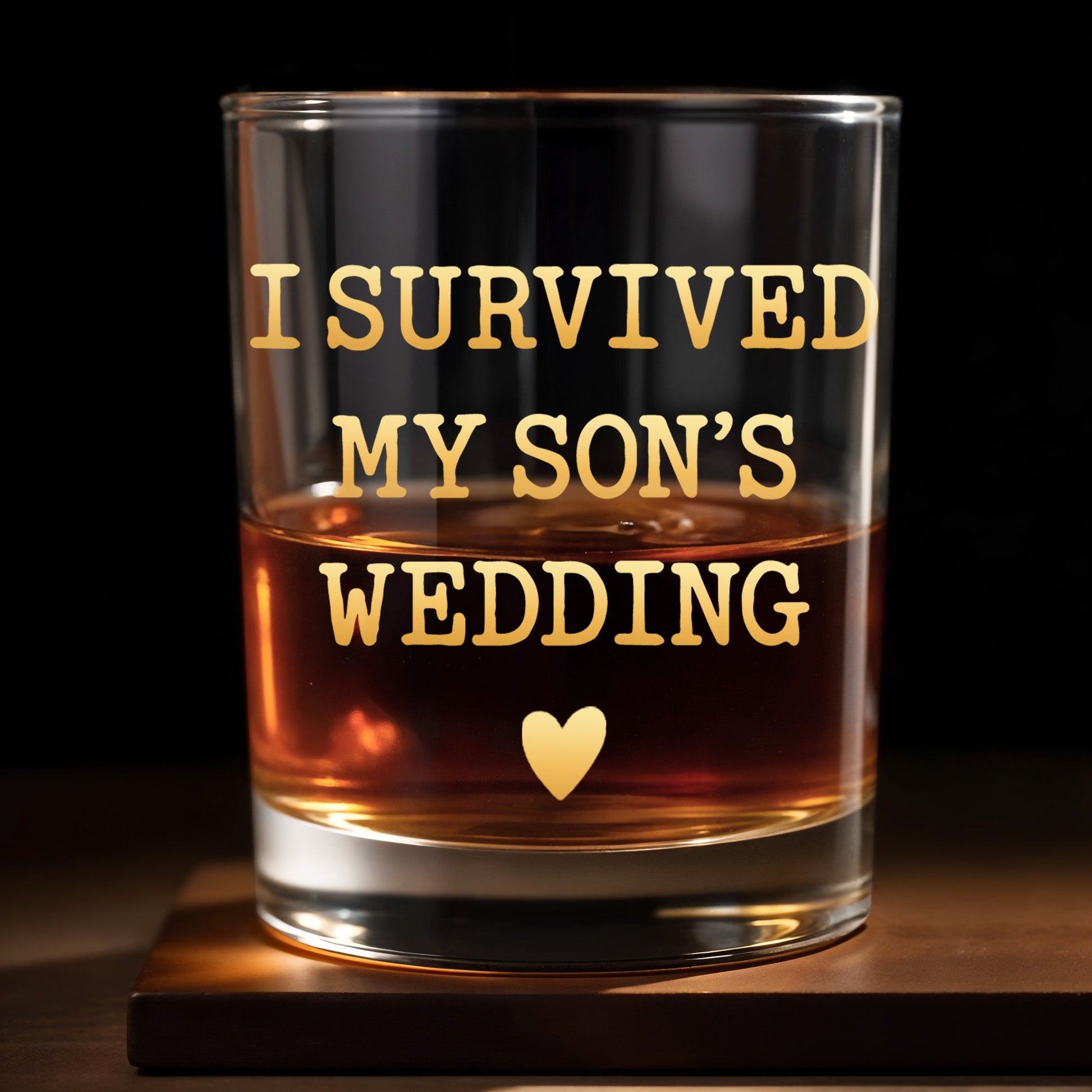 I Survived My Son's Wedding Heart Design - Personalized Custom Whiskey Glass - SON217_RWG