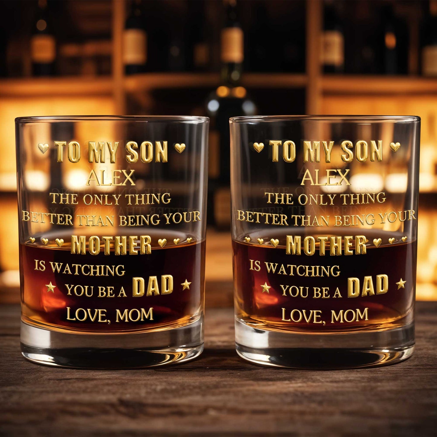 To My Son Better Than Being Mother Watching You Be A Dad Hearts Stars - Personalized Custom Whiskey Glass - SON220_RWG