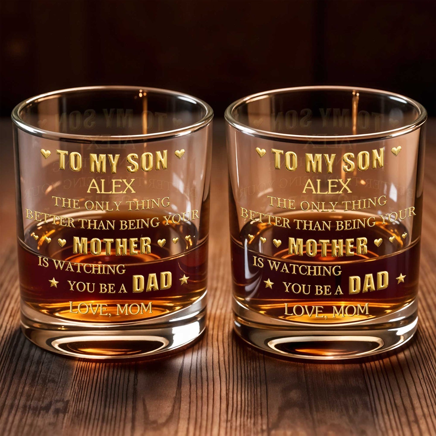 To My Son Better Than Being Mother Watching You Be A Dad Hearts Stars - Personalized Custom Whiskey Glass - SON220_RWG